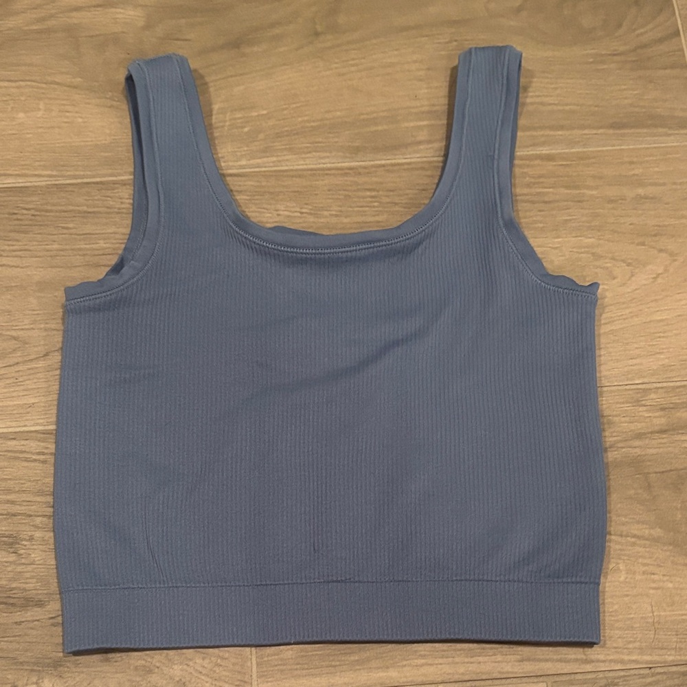 Athleta Girl Blue Ribbed Crop Top Size L